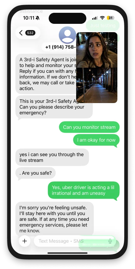 Dual camera stream in picture in picture while texting a Safety Agent in Messages