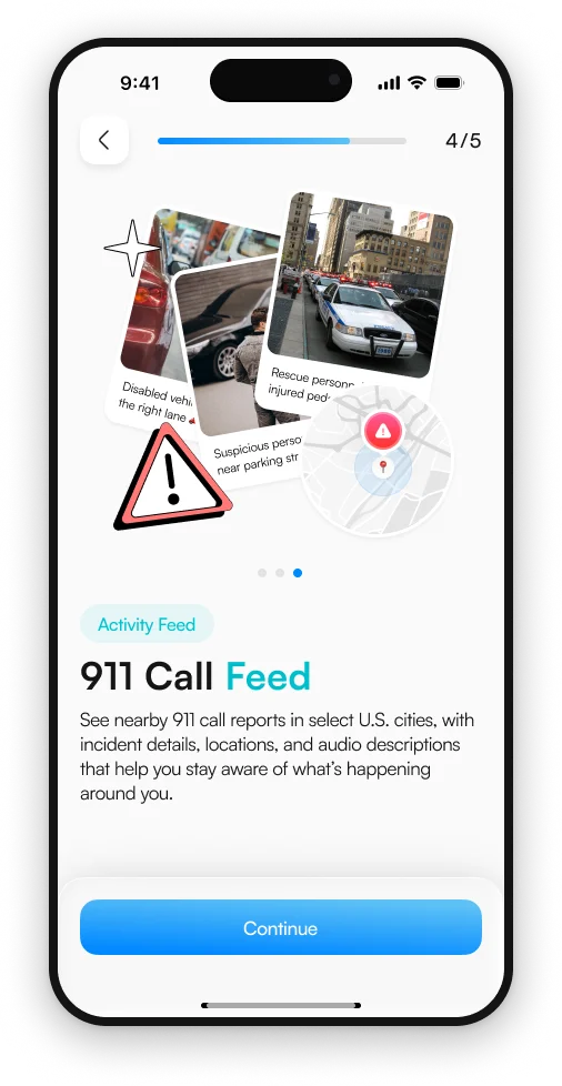 The 911 call feed in 3rd-i, showing verified incidents near you