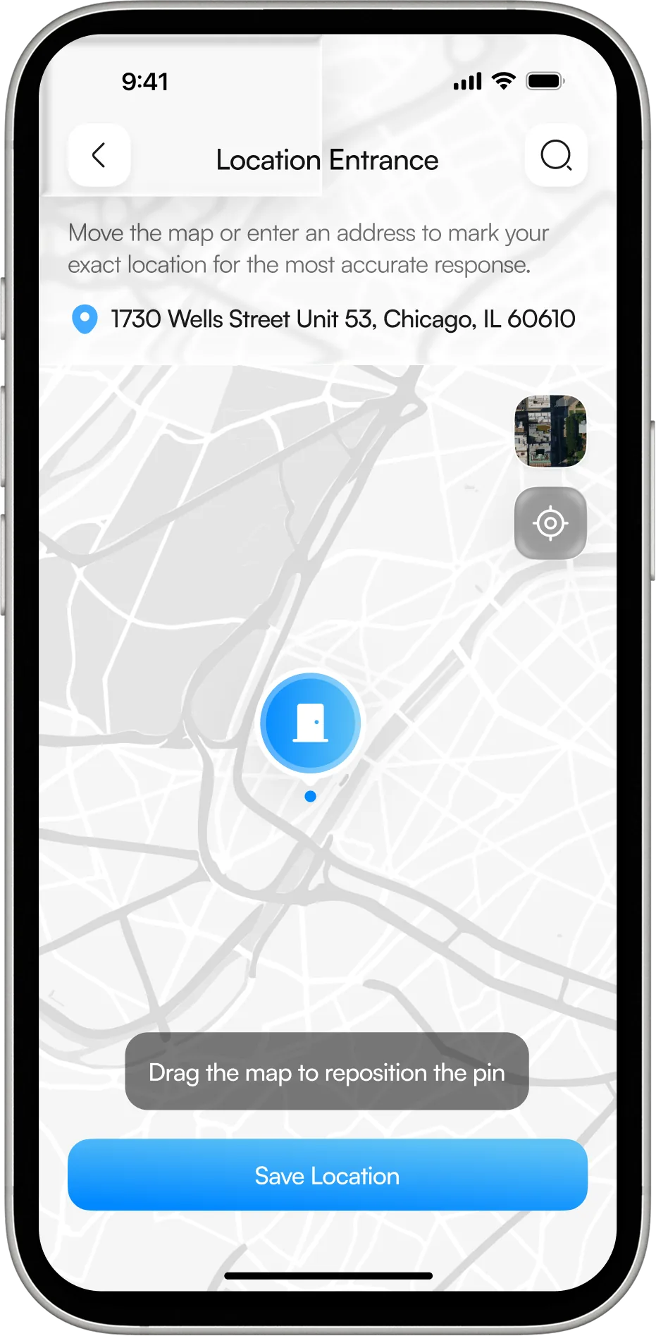 Pinning the exact entrance of a building in the 3rd-i app so responders go to the right door
