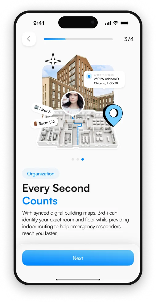 Organization onboarding in 3rd-i: Every Second Counts, indoor routing to your exact room and floor